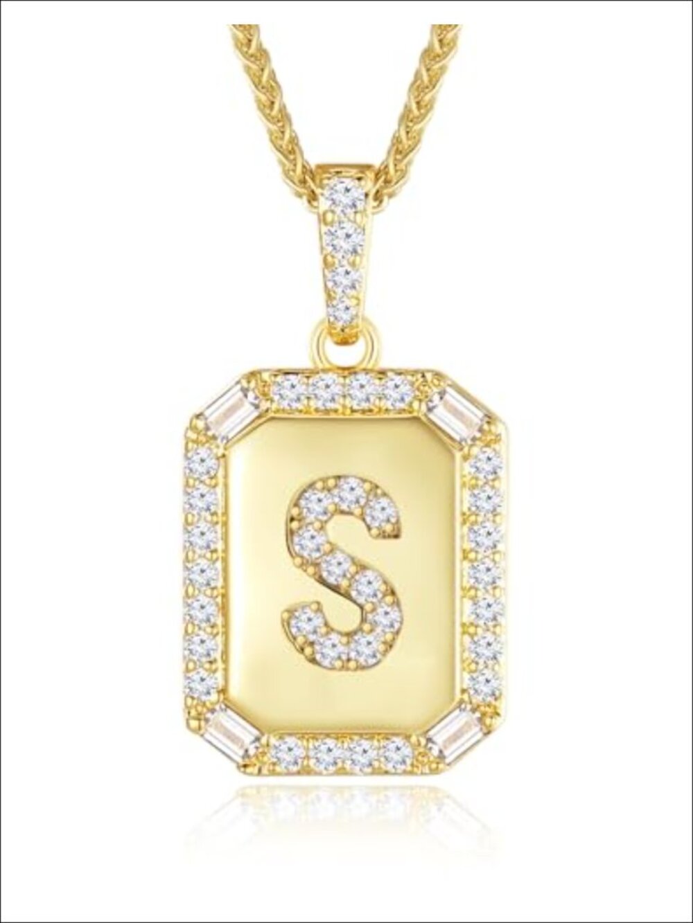 18K Gold Plated Sterling Silver Initial Pendant Necklace with Cubic Zirconia,